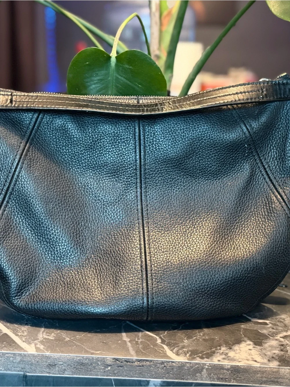 Michael Kors Black Pebbled Leather Shoulder Bag with Gold Logo